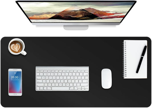 Boutilon Leather Desk Pad Protector,Non-Slip Mouse Pad,Laptop Desk Pad,Office Mouse Mat,Waterproof Leather Desk Blotter,Desk Writing Pad for Office and Home (XL-Black,35.4"x 15.7")
