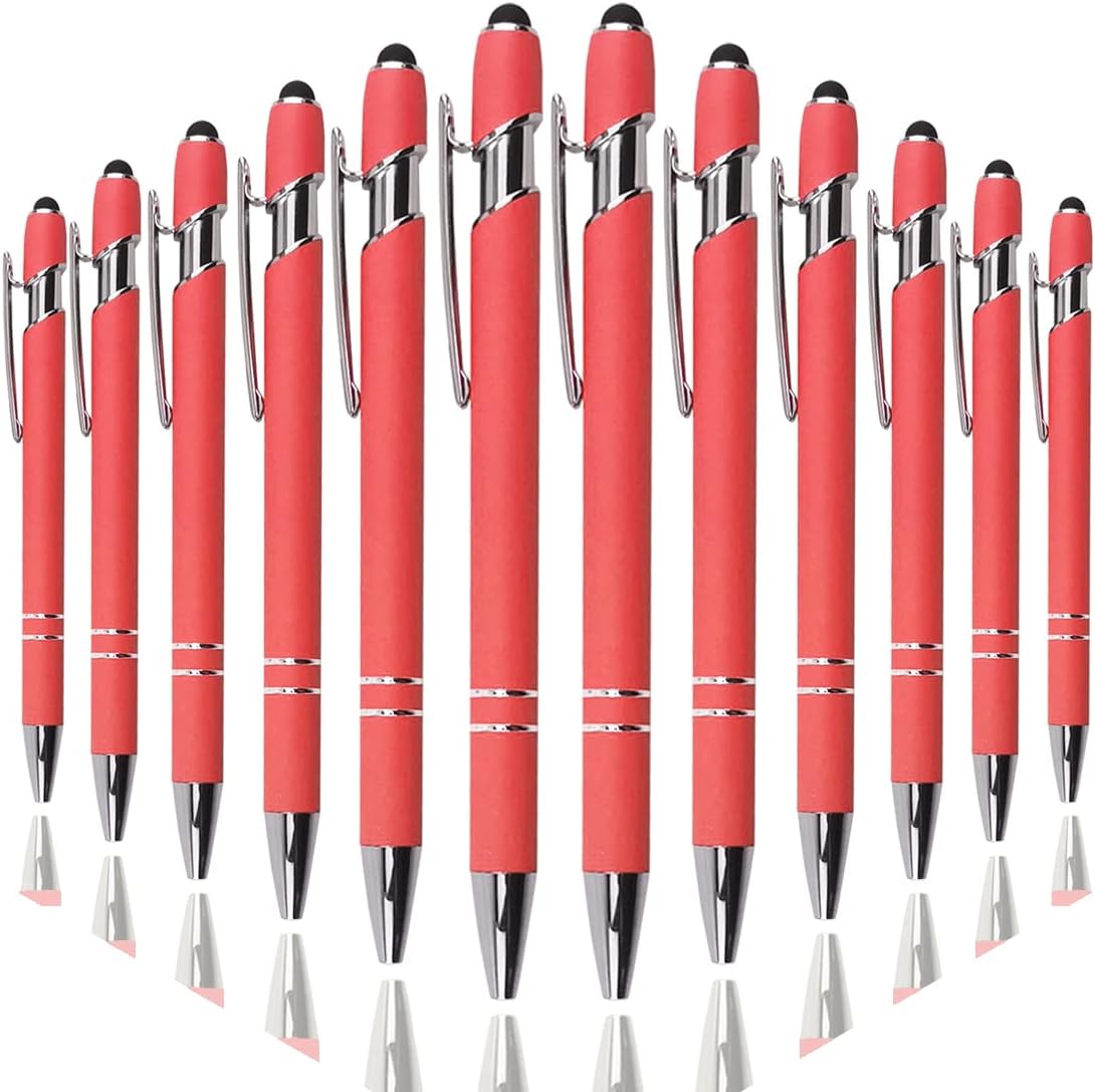 Ballpoint Pen with Stylus Tip, Soft Touch Click Metal Pen, 1.0mm Medium Point, Black Ink, 12 Count(Peach)