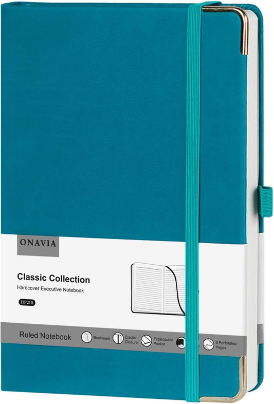 A5 Lined Journal Notebook - 100 GSM Thick Paper, Hardcover Journaling Notebook for Writing, Work, Travel, College Ruled Journal for Women Men, PU Leather Note Book, 5.5”x8.3”- Pacific Green