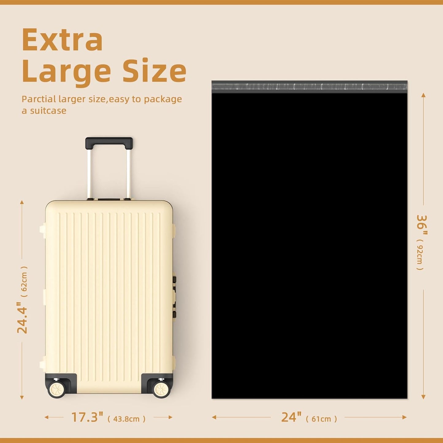 Fuxury Poly Mailers Large 24x36" 25 Pcs, XXL Shipping Bags Bulk for Clothing, Strong Adhesive Shipping Envelopes for Small Business Suppliers,Waterproof Mailers 2.5mil Poly Bag Mailing Envelopes Black