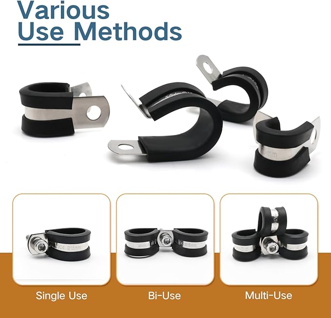 ZIPCCI Cable Clamps Assortment Kit, 25 Pack Stainless Steel Rubber Cushion Pipe - Image 5