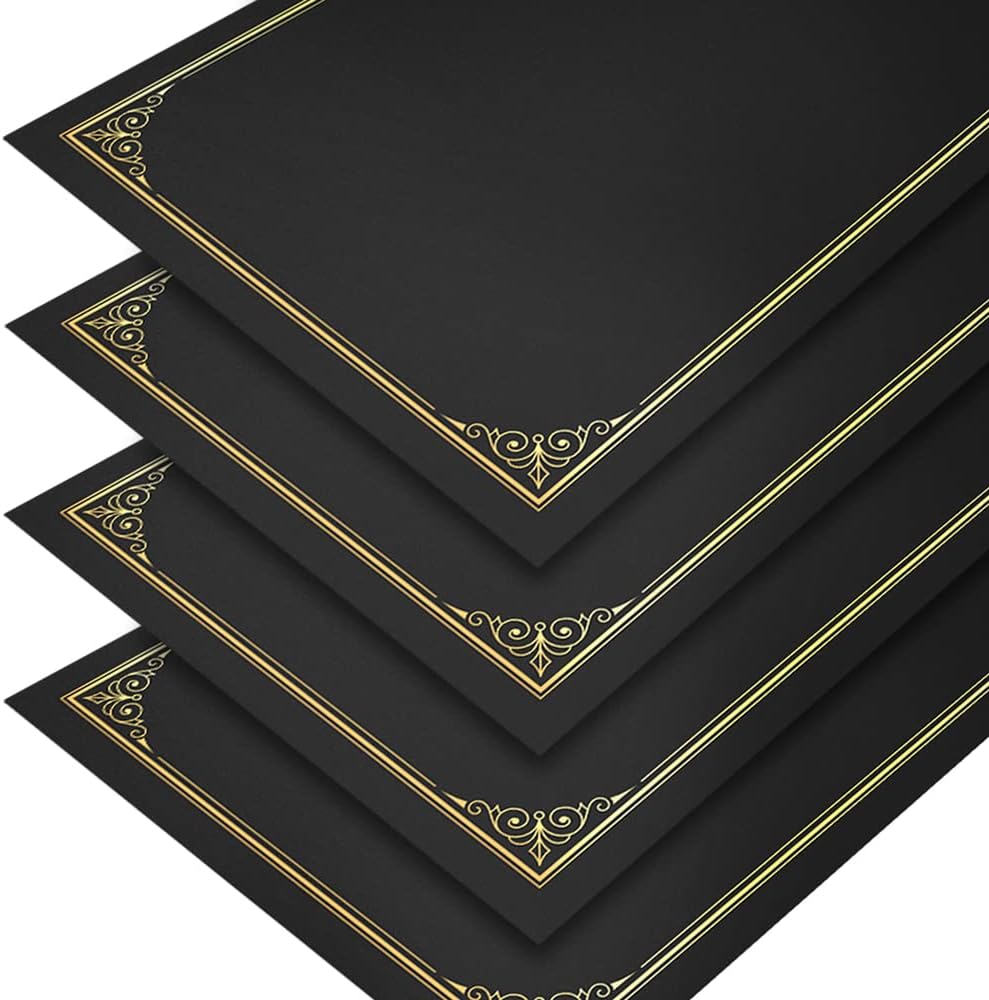 SUNEE Certificate Holders(Black, 80 Packs, New Pattern), Diploma Covers Gold Foil Border, for Letter Size 8.5x11 Certificates, Cardstock, Document Papers