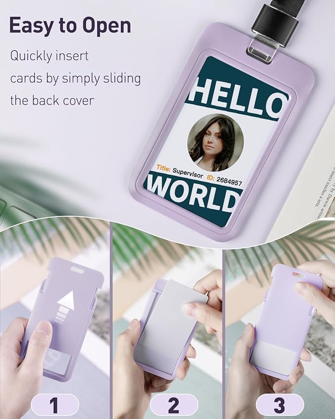 Uniclife 3 Pack Sliding ID Badge Holder Vertical Hard Plastic Case - Image 6
