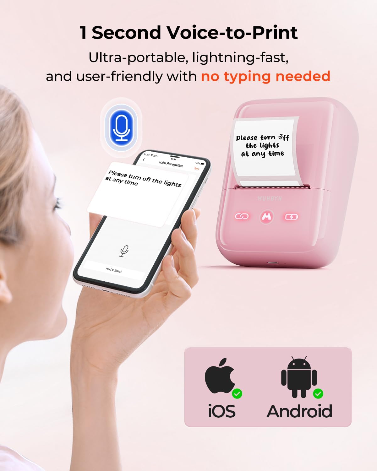 MUNBYN FM226 Label Maker Machine with Tape,203 DPI High Printing 8H Battery Life 2 Inch Bluetooth Portable Thermal Sticker Printer for Small Business, Address, Clothing with 1.97''x1.18'' Label(Pink)