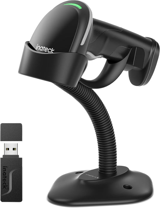 Inateck 2D Barcode Scanner with Intelligent Stand, Wireless QR Code Scanner, Handheld Scanner with APP and SDK, 2D Imager with 2600mAh Battery, BCST-35 Gray