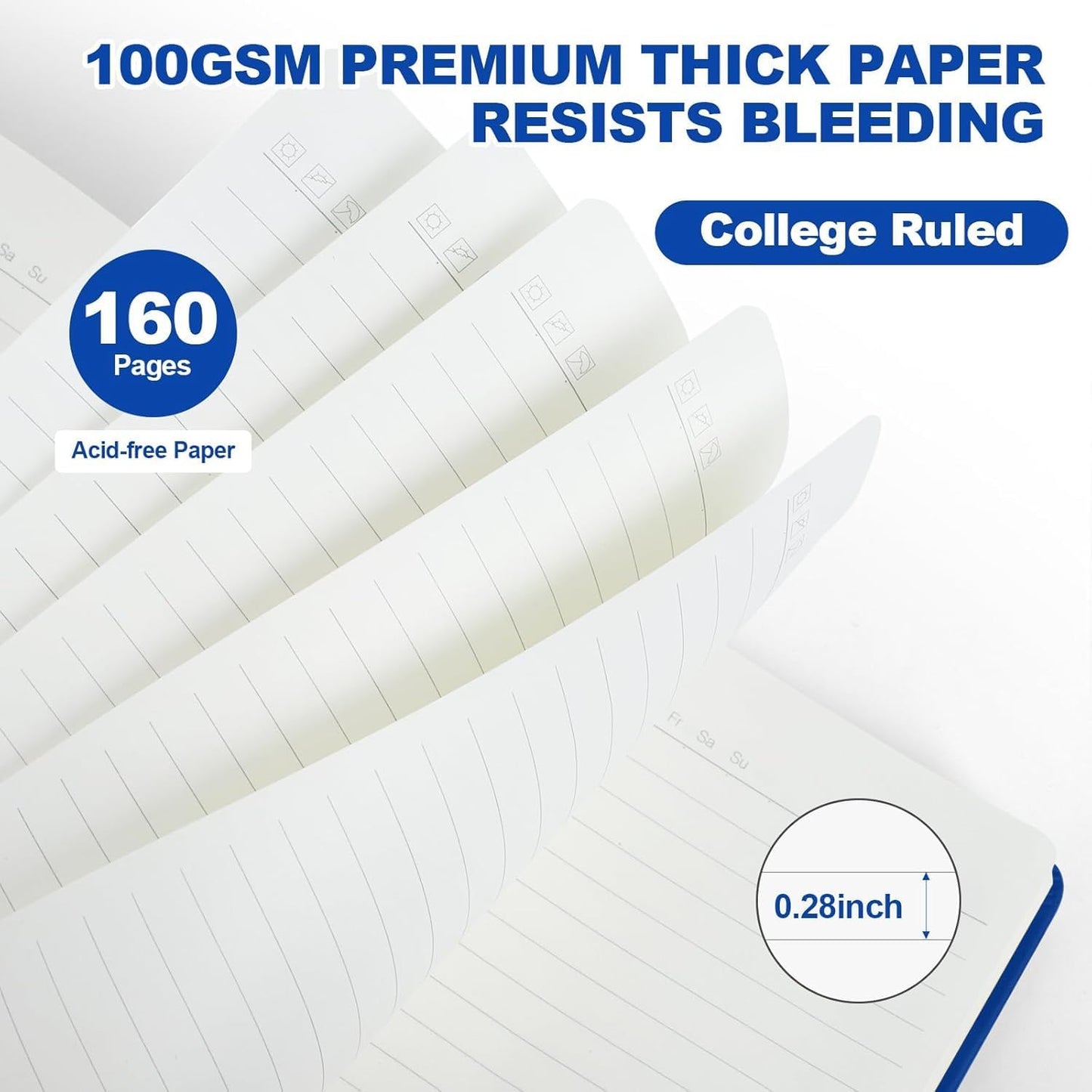 Lined Journal Notebooks, 160 Pages, 5.5x 8.2-Inch Journals for Women Men, Hardcover Notebook with 100 gsm Thick Paper, A5 Size College Ruled Notebook for Writing/Travel/Work (Blue, 6 Pack)