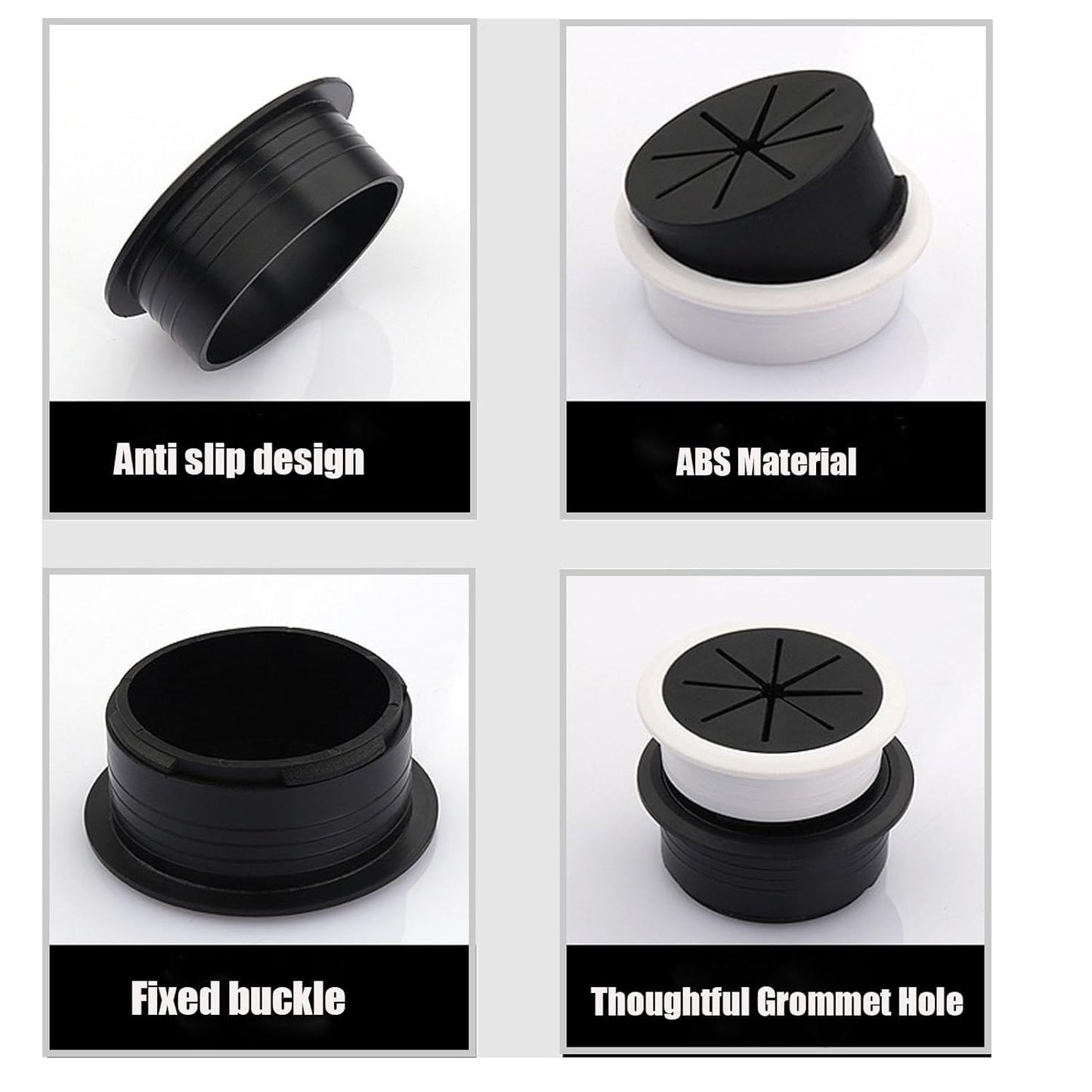 TuTuYa Desk Grommet, 6PCS Flexible 3-1/6inch (80mm) Black Desk Cable Grommet Desk Cable Hole Covers with Hole Saw, Ideal Solution for Office and Home Table Cable (Black, 3-1/6inch_80mm)