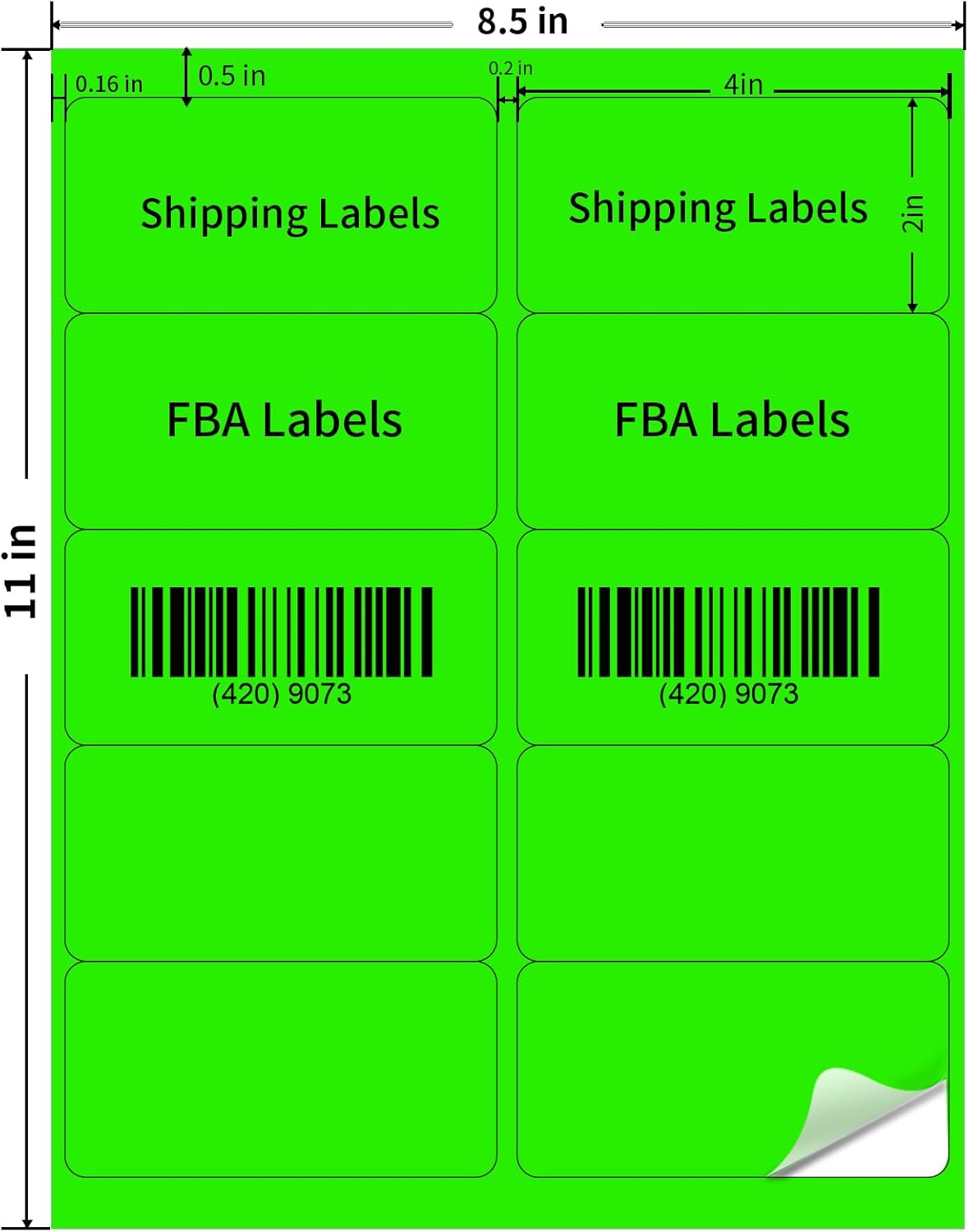 Shipping Labels Stickers, 2"×4" Printable Mailing Label for Laser/Inkjet Printing- Matte, Permanent Adhesive Labels Stickers (Fluorescent Green)