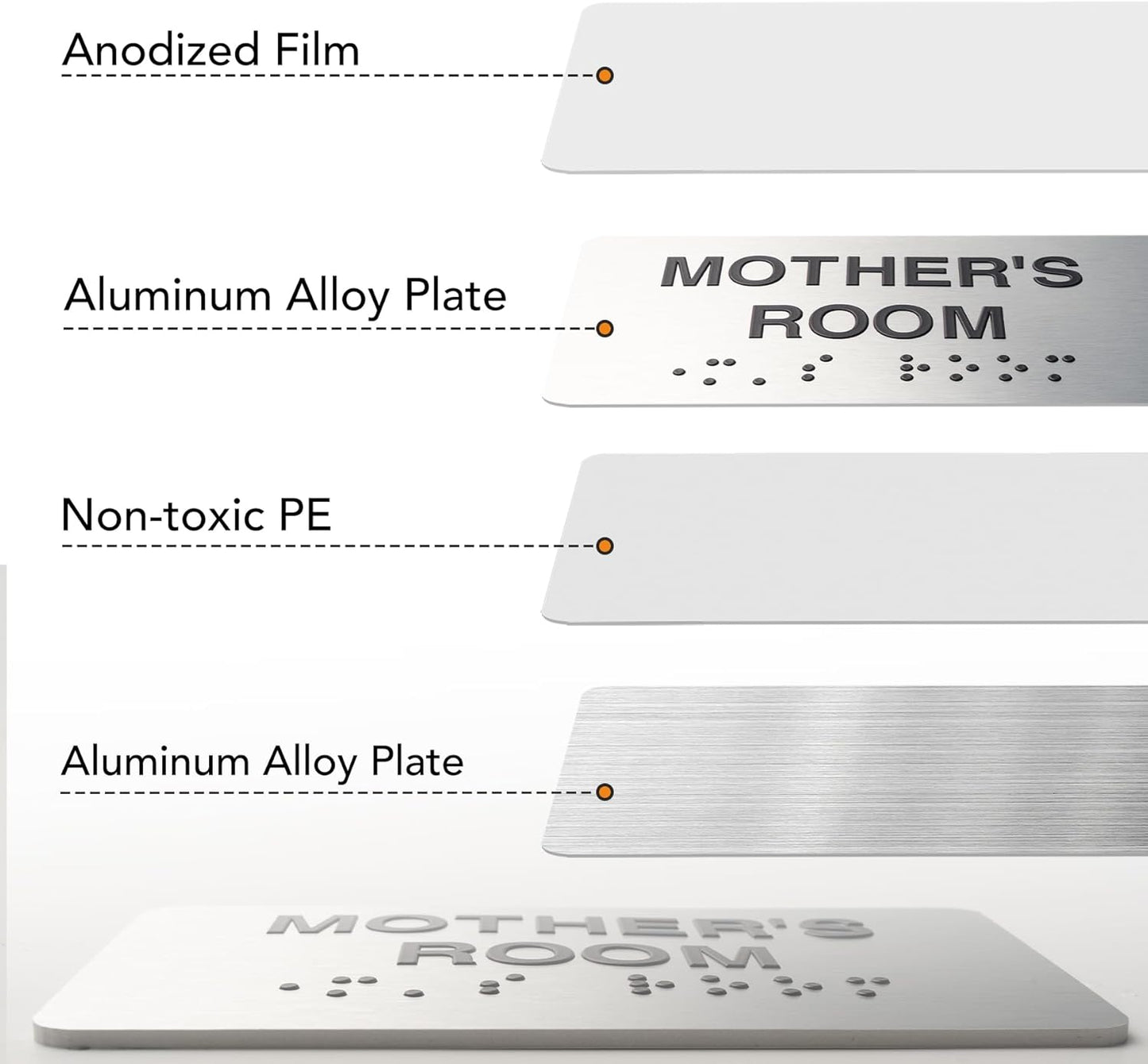 Storage Room Signs for Business and Office Sign, ADA Signs with Raised Text & Grade 2 Braille, Easy Installation with Adhesive Pad – Brushed Aluminum/Silver