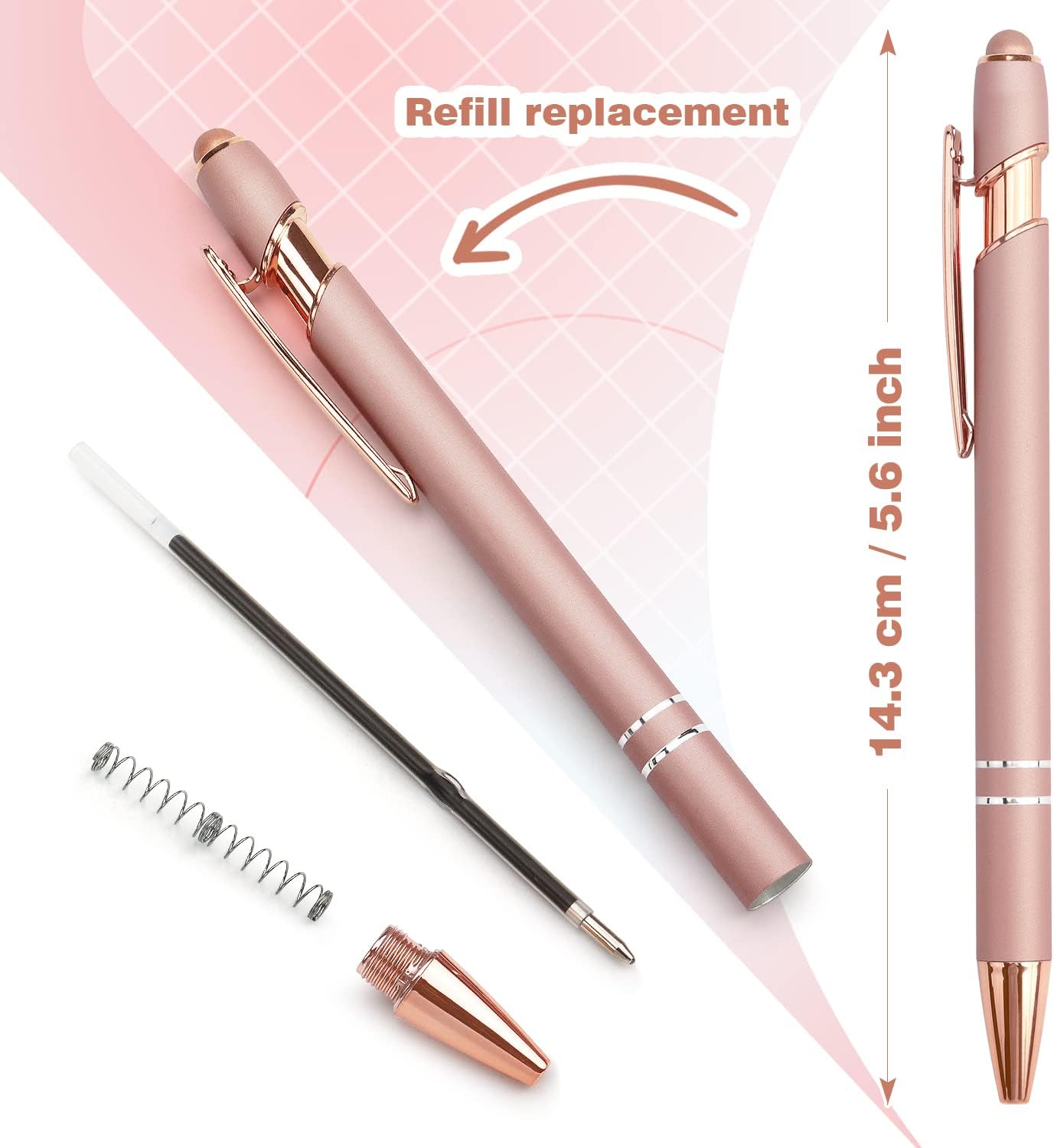 6 Pack Ballpoint Pen 2-in-1 Stylus Retractable Ballpoint Pen with Stylus tip, Metal Stylus Pen for Touch Screens, 1.0 mm Black Ink