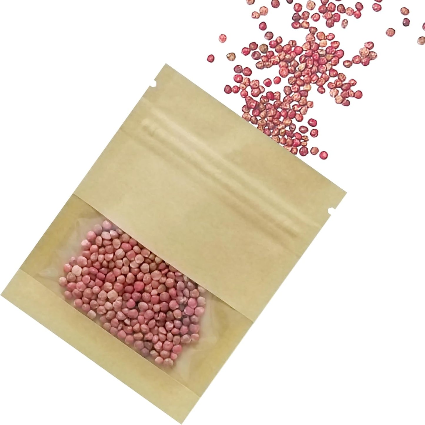 FERENLI 1000 Pack 2.8x3.5 inch Small Resealable Seed Coin Envelopes Bags with Clear Window Brown Kraft Paper Heat Seal Packets for Flower Vegetable Seeds Storage Party Favor Pet Food Sample Bag