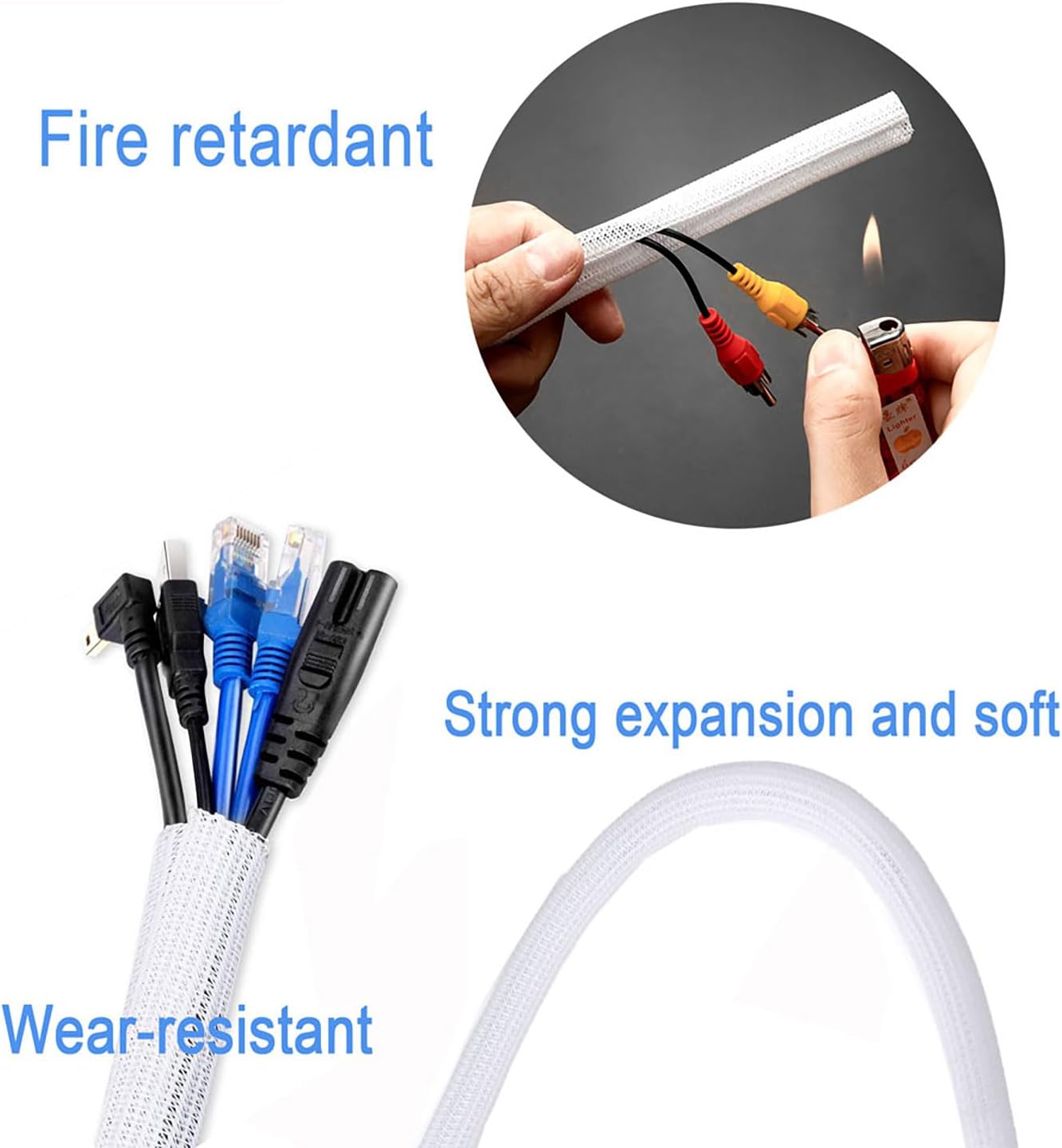 Pet-Proof Cable Sleeve 5/8" x5ft 2-PCS - White Cord Cover to Hide Wires & Protect Dog Cat from Chewing for Desk, Computer, TV - Summer Protection Limited Release