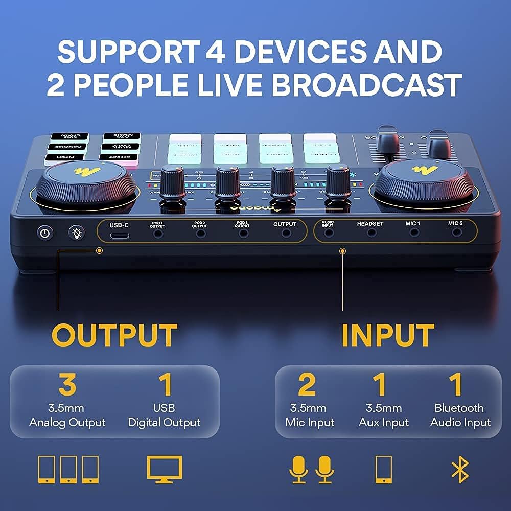 MAONO Podcast Equipment Bundle Audio mixer All-in-One Podcast Production Studio with 3.5mm Microphone for Live Streaming, Podcast Recording, PC, Smartphone, DJ MaonoCaster Lite (AU-AM200-S6 Black)