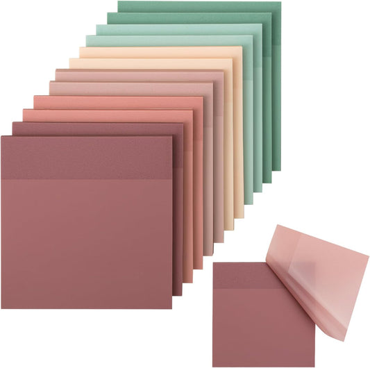 Mr. Pen Boho Colors Sticky Notes - Set of 12 Pads (3"x3"), 600 Sheets - See Through, Clear