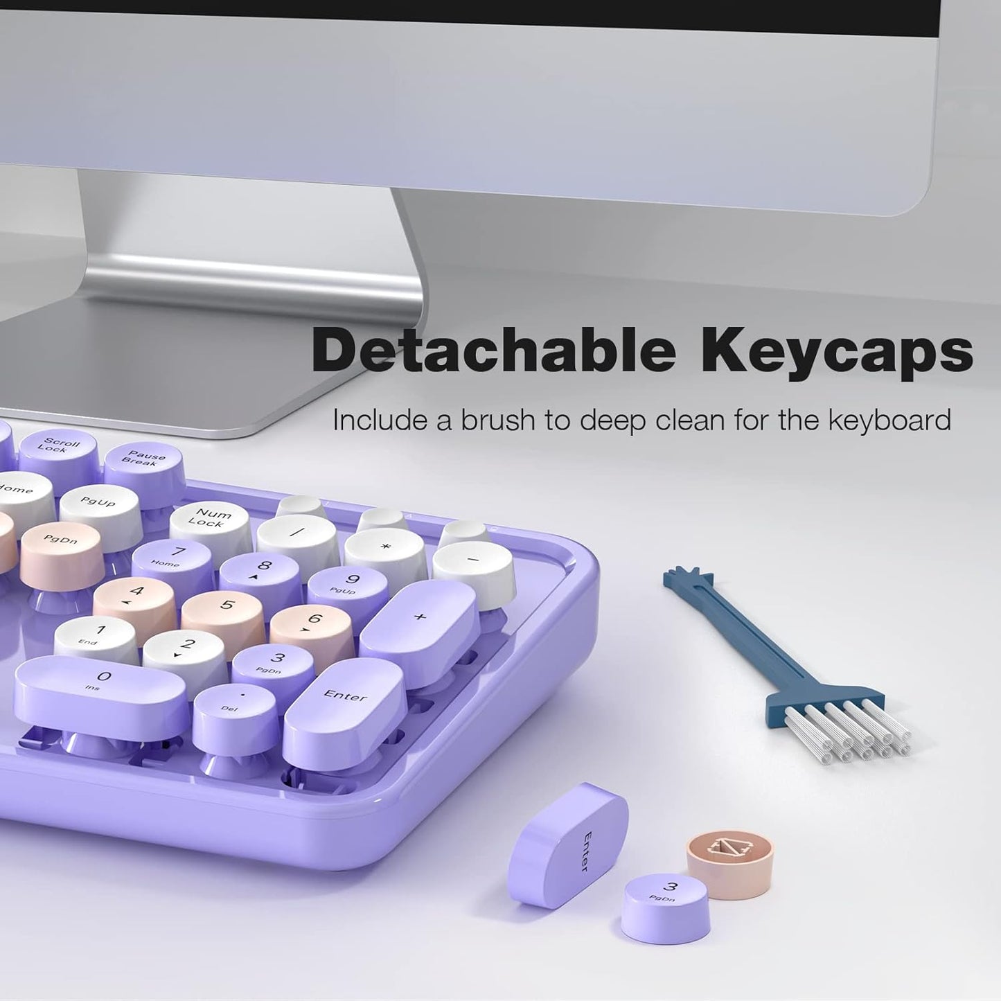 Wireless Keyboard and Mouse Combo, MOWUX Colorful Computer Full Size 2.4G Plug and Play Wireless Typewriter Keyboard and Mouse Set for Windows, Computer, Desktop, PC, Notebook (Purple Colorful)