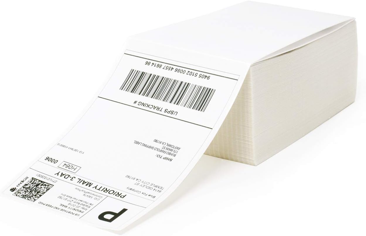Buhbo 4" x 6" Direct Thermal Labels - Perforated BPA Free - Compatible with Zebra & Rollo Printer - Commercial Grade Shipping (500 Fanfold Labels)
