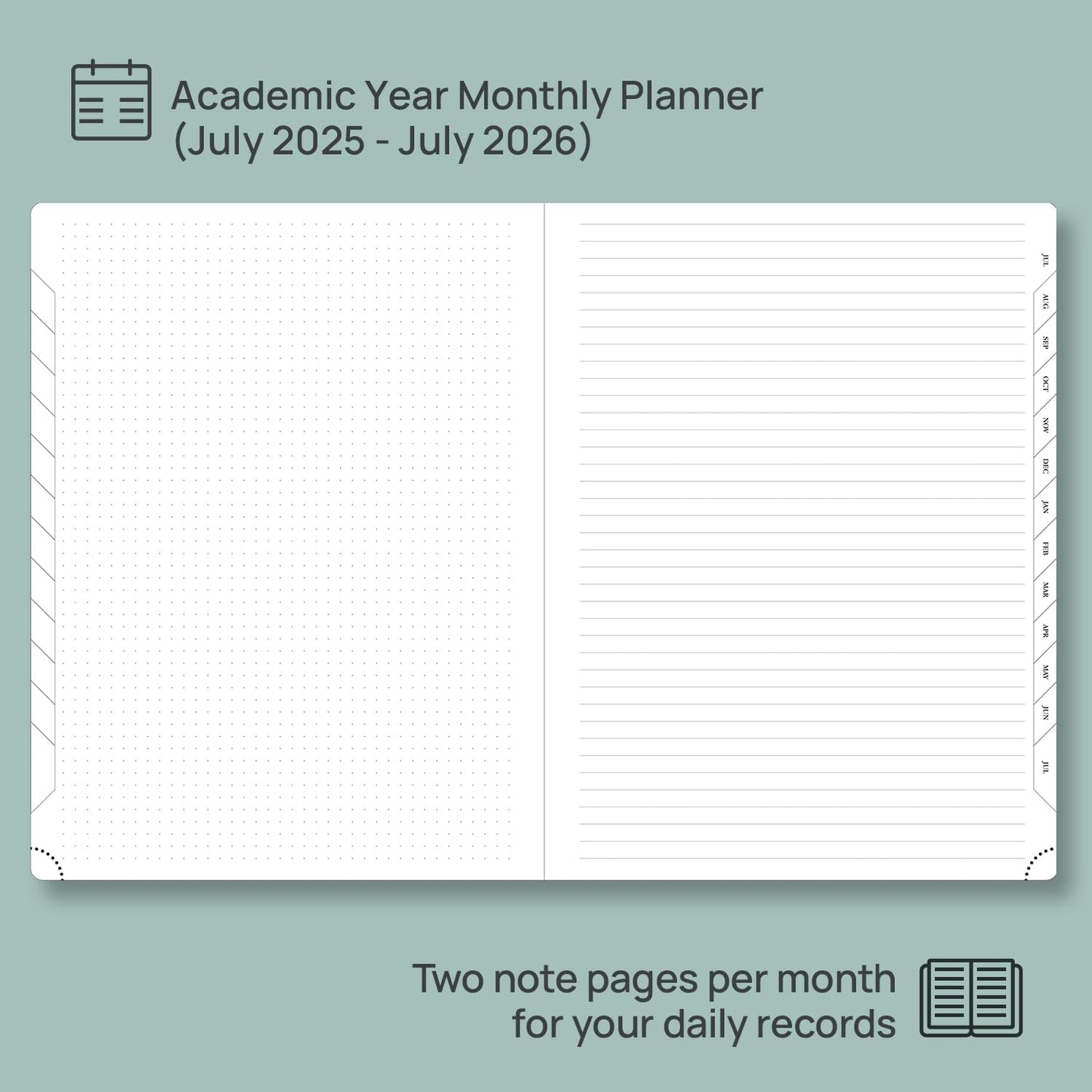 POPRUN Monthly Planner 2025-2026, 8.5'' x 11.25'', 13-Monthly Calendar (July 2025-July 2026) 15-Minute Hourly Appointment Book with Stair Tabs, Soft Cover, 100GSM Paper - Forest Green