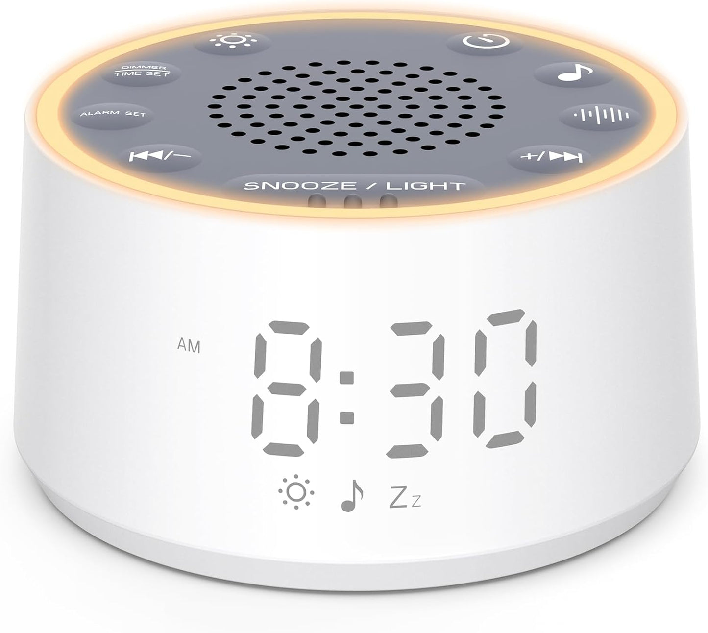 Dreamegg Sound Machine with Nursery Lamp - Sound Machine Baby, Soothing Sounds, Timer, Memory Function, 10 Colour Night Light, White Noise Machine Alarm Clock for Newborn Baby Registry Gift, White