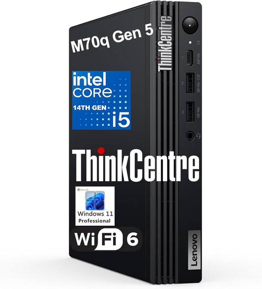 Lenovo ThinkCentre M70q Gen 5 Tiny 1L Mini Business Desktop Computer, 14th Gen Intel 10-Core i5-14400T (Beat i7-13700T), 32GB DDR5 RAM, 1TB PCIe SSD, WiFi 6, HDMI, DP Port, Windows 11 Pro, AZ-XUT