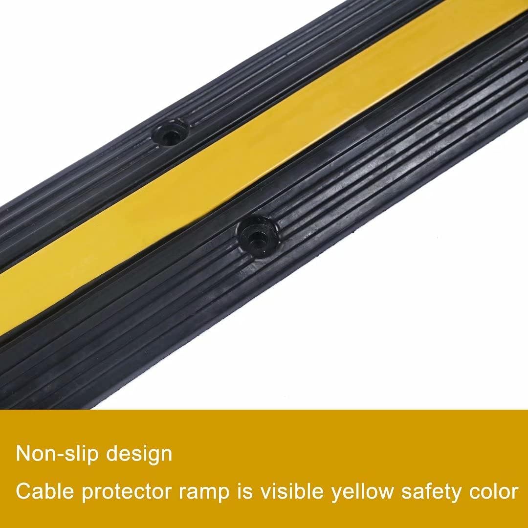 Rubber Cable Ramp Cord Cover Cable Protector Ramps Wire Hose Protective 1 Channel 22000Lbs Load Capacity Traffic Speed Bump for Asphalt Concrete Gravel Driveway Indoor Outdoor, 4 Pack
