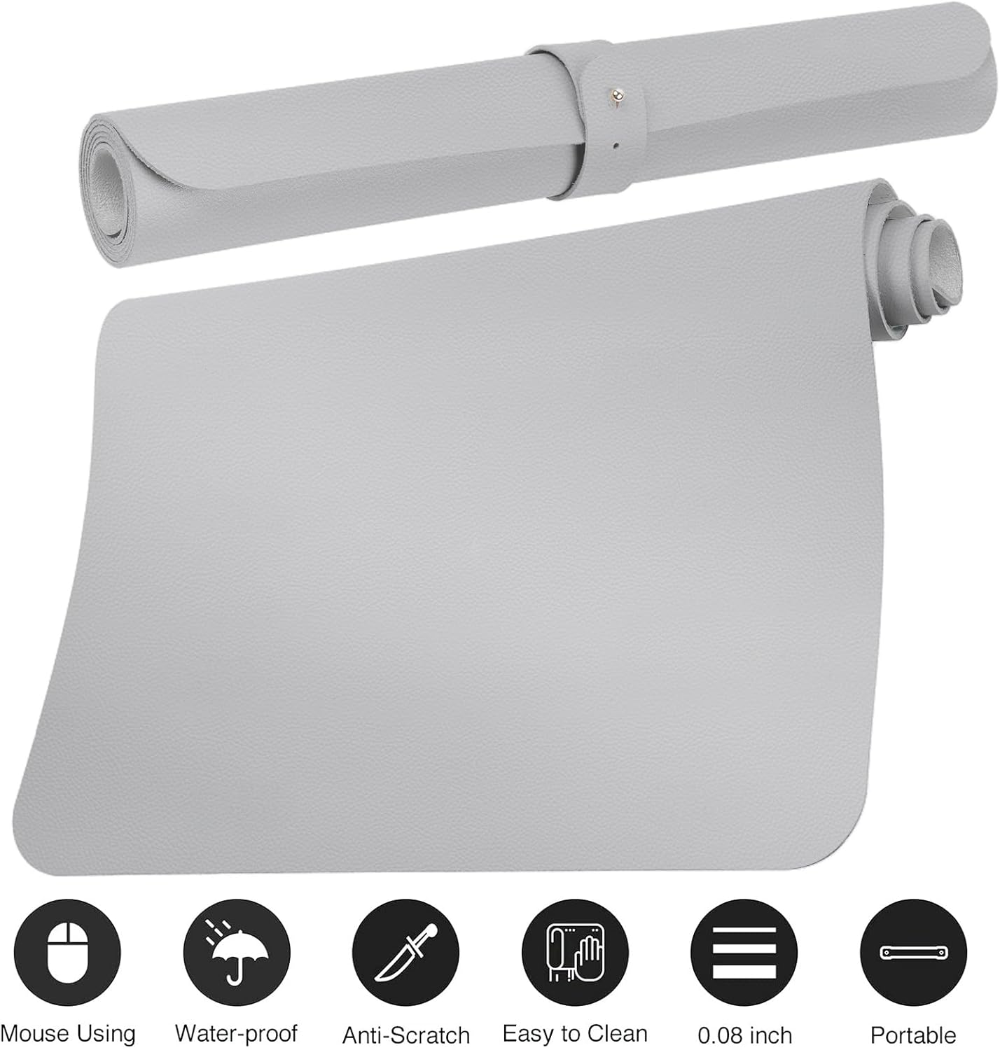 Boutilon Leather Desk Pad Protector,Non-Slip Mouse Pad,Laptop Desk Pad,Office Mouse Mat,Waterproof Leather Desk Blotter,Desk Writing Pad for Office and Home (M-Grey,30"x14")