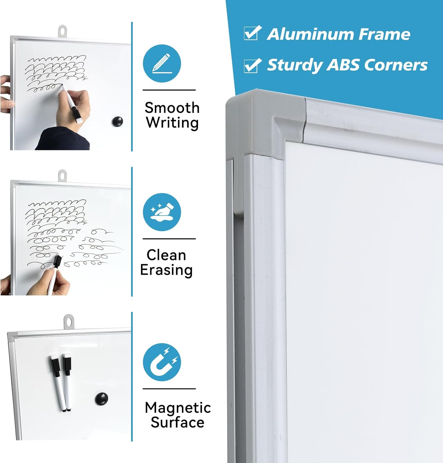 Magnetic Writeboard 18X24 Dry Erase Board Hanging & Wall Mounted Whiteboard S Aluminium Frame Message Boards for Home, School, Office, Kitchen