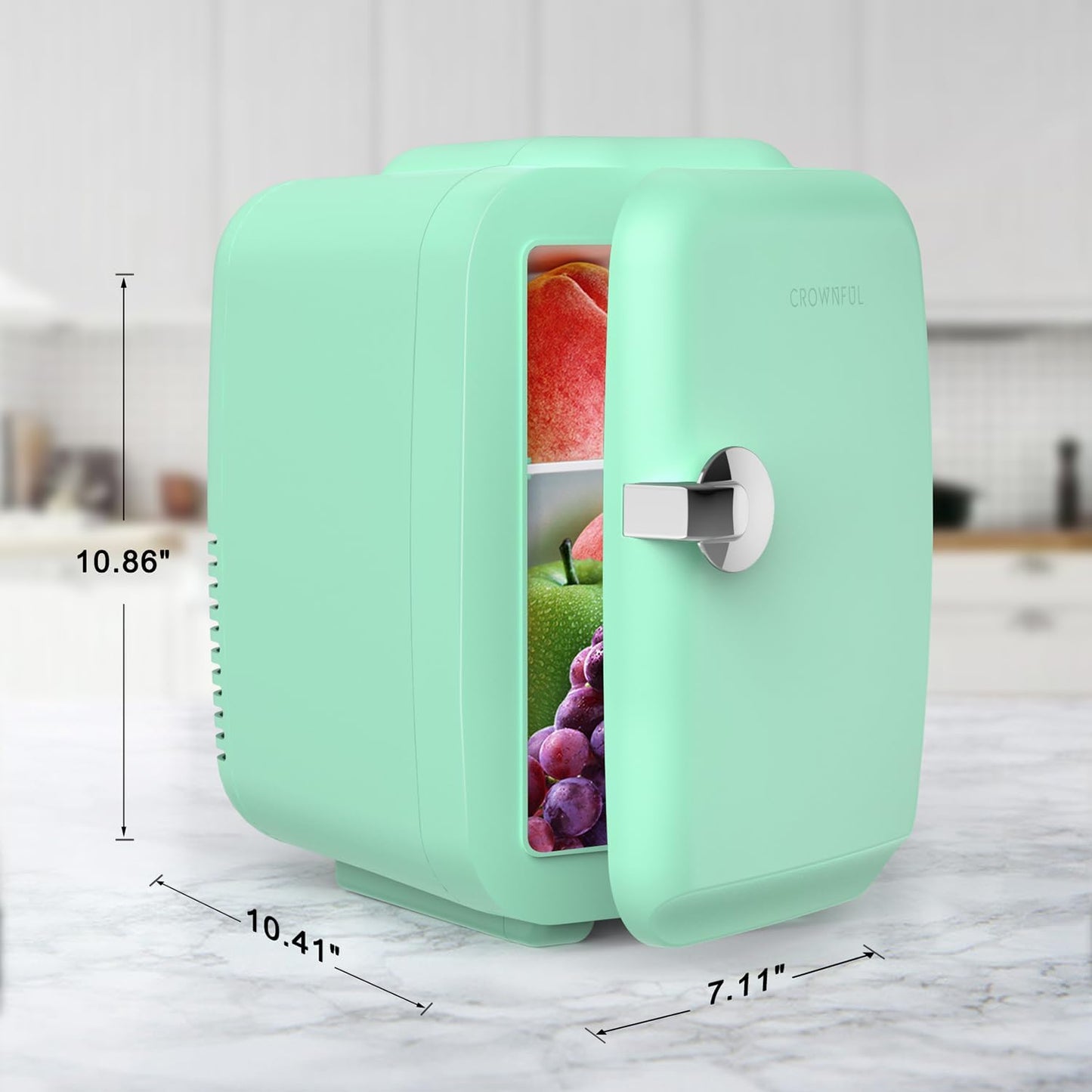 CROWNFUL Mini Fridge, 4 Liter/6 Can Portable Cooler and Warmer Personal Refrigerator for Skin Care, Cosmetics, Beverage, Food,Great for Bedroom, Office, Car, Dorm, ETL Listed (Green)