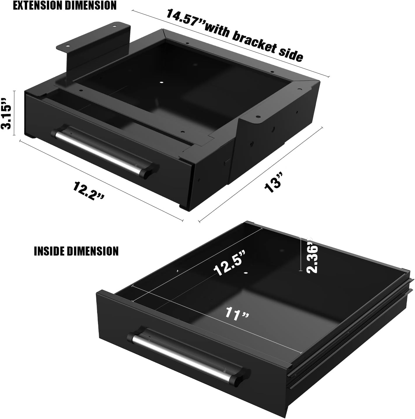 UNITEDPOWER Under Desk Drawer Storage, Pull-Out Office Hidden Counter Drawer, Metal Sliding Organizer Mount Below Table, Optional Bracket Height, Black