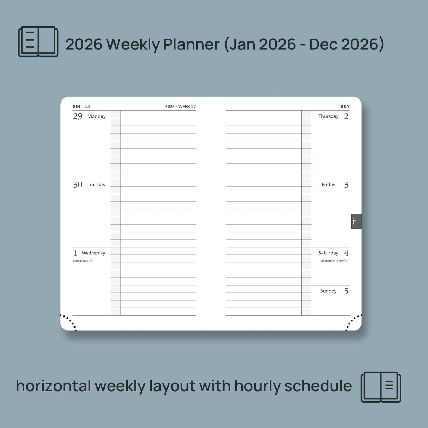 POPRUN Weekly Planner 2026 Calendar (Pocket 4'' x 6.25'') 12 Months Notebook with Horizontal Layout, Leather Hardcover, Inner Pocket, 100GSM Thick Paper, Pen Holder TJ - Black
