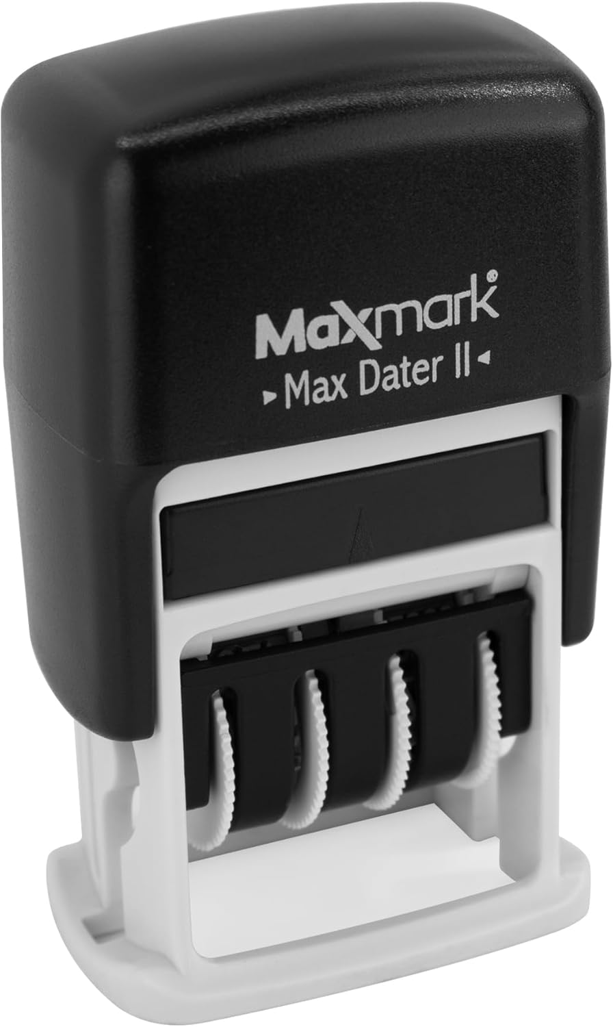 MaxMark Self-Inking Rubber Date Office Stamp with Due by Phrase & Date - Black Ink (Max Dater II), 12-Year Band
