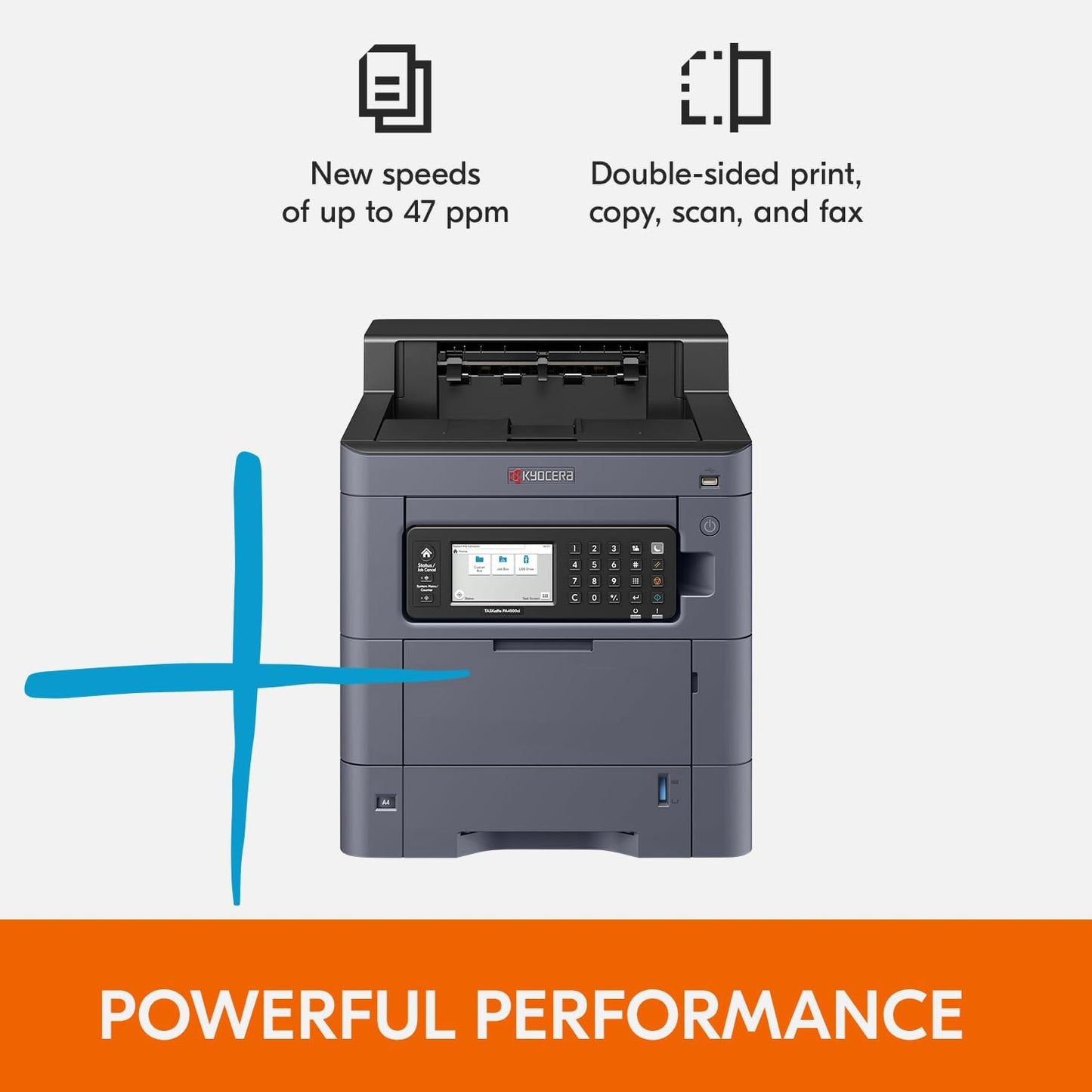 KYOCERA TASKalfa PA4500ci Color Laser Printer 47 ppm, 1200 dpi, Gigabit Ethernet & HyPAS Capable, 4.3 inch Touchscreen Panel, 650 Sheet Capacity