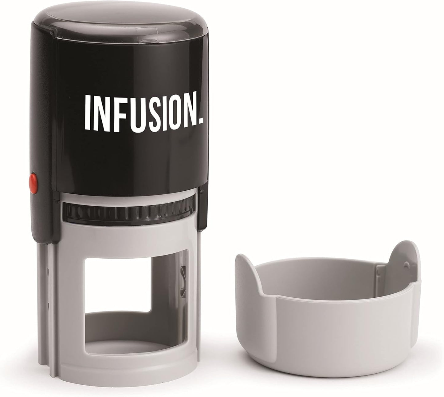 Infusion Custom Text Round Self-Inking Rubber Stamp (2" Diameter) - 1 Line of Text with Initial Line and Border