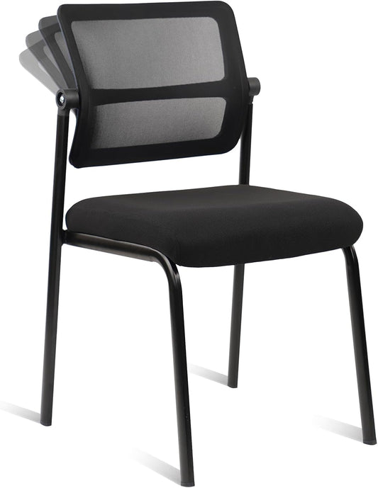 CLATINA Stacking Armless Office Waiting Room Chair with Adjustable Backrest, Stackable Mesh Guest Reception Desk Chairs with Ergonomic Lumbar Support for Home Conference Lobby Side School, Black