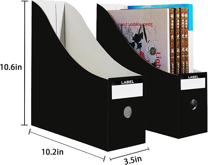 Limitliho 2 Pack Black Cardboard Magazine File Holder - Image 4