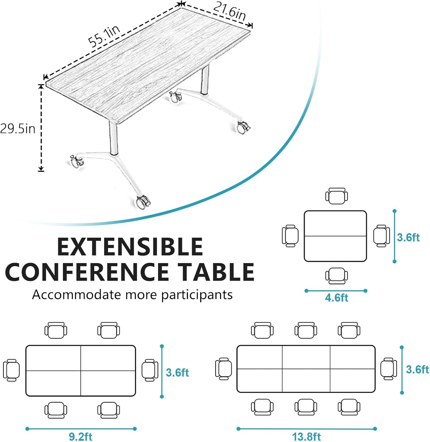 Conference Room Table, Folding Conference Tables,Thicken Grey Tabletop,Flip Top Wooden Seminar Meeting Room Table for Conference Room Offices (2, BlackWoodGrain, 55.1”)