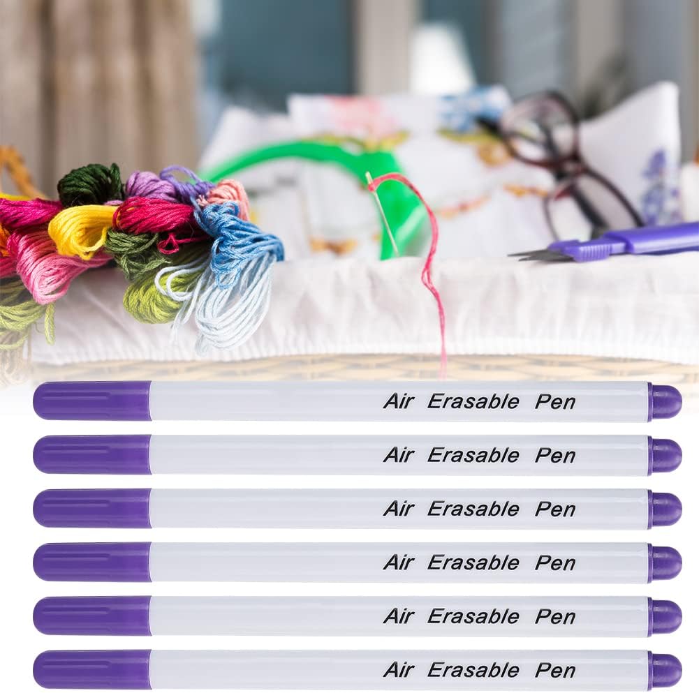 HEEPDD Water Soluble Marking Pens for Sewing, Air Erasable Fabric Markers, Disappearing Ink, Single Head, 10 Pack