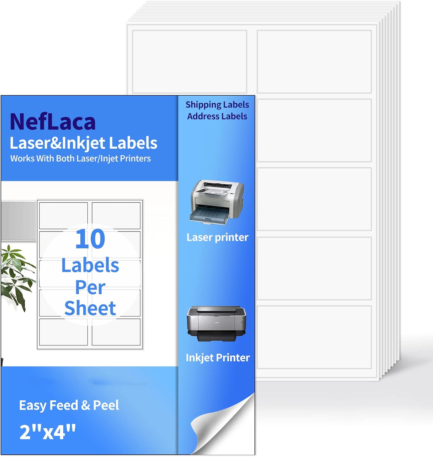 2"x4" Shipping Address Labels, 10-UP Blank Mailing Labels, White Self-Adhesive Customized Stickers for Inkjet and Laser Printer [400 Sheet, 4000 Labels]