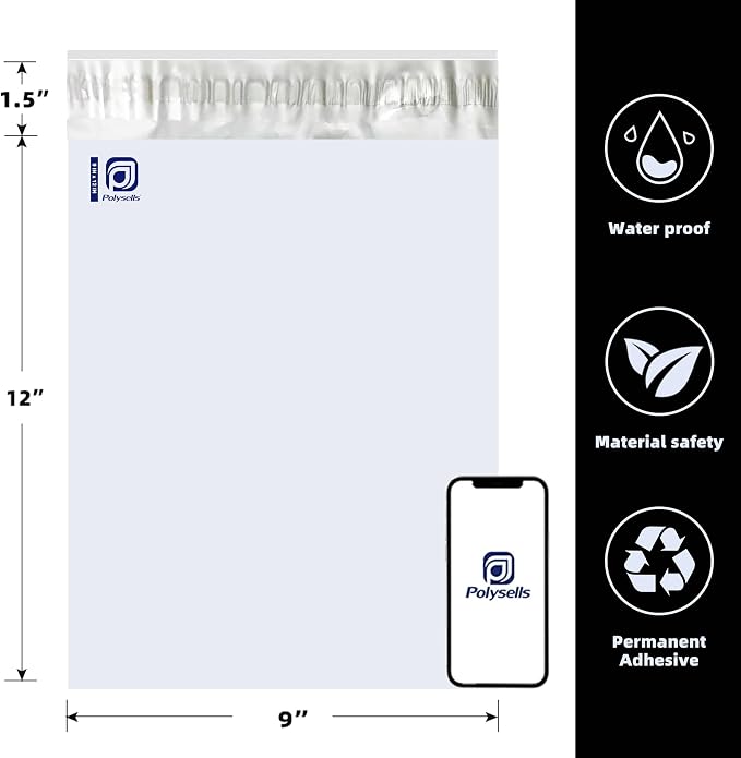 POLYSELLS 1000 pcs 9x12 Inches White x Silver Poly Mailers Shipping Envelopes - Image 3