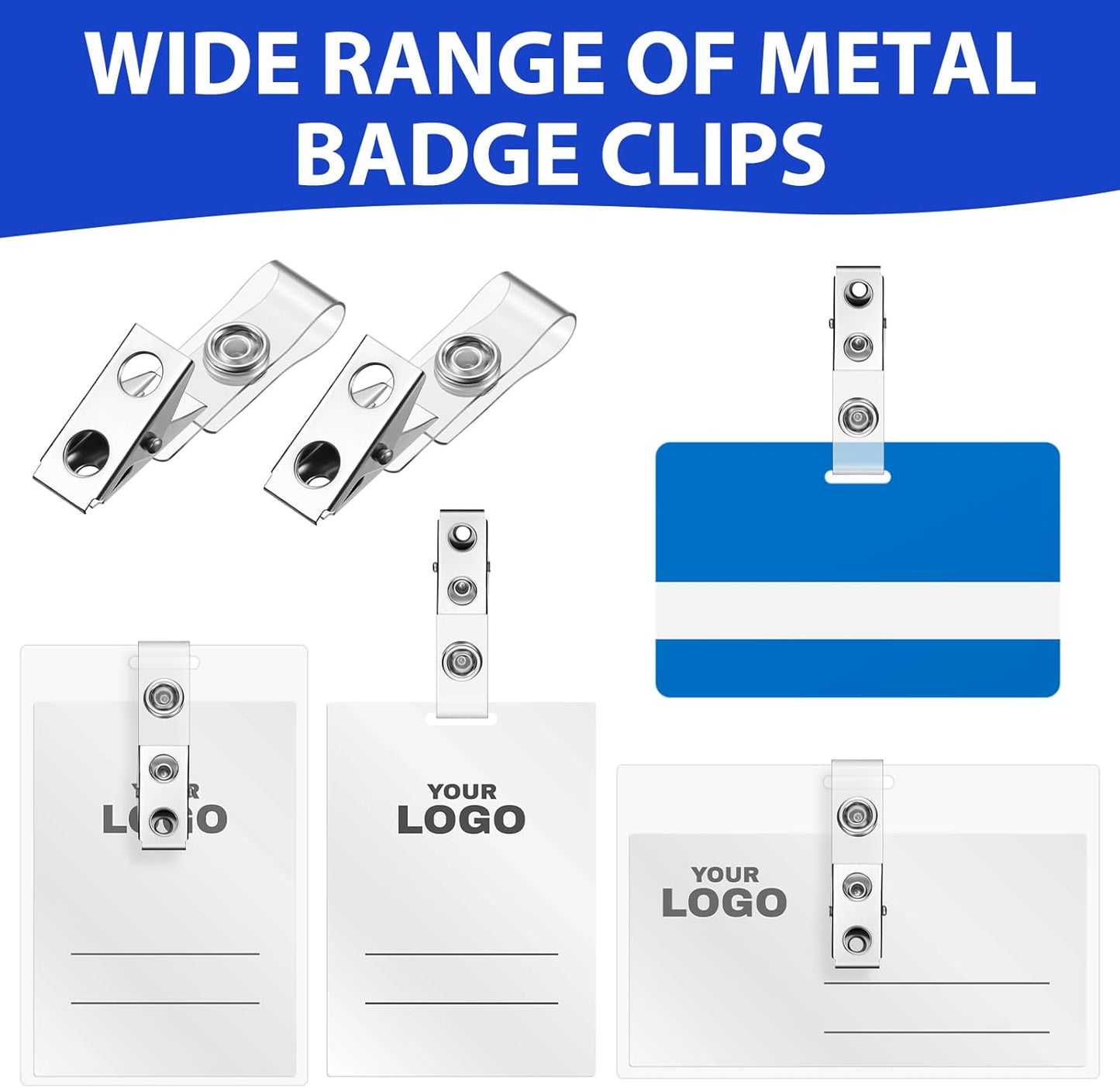 Seajan 3000 Pcs Metal Badge Clips Bulk Double Hole Name Tag Clips with Clear PVC Straps Alligator ID Strap Clips for ID Cards Holders Office School Supplies