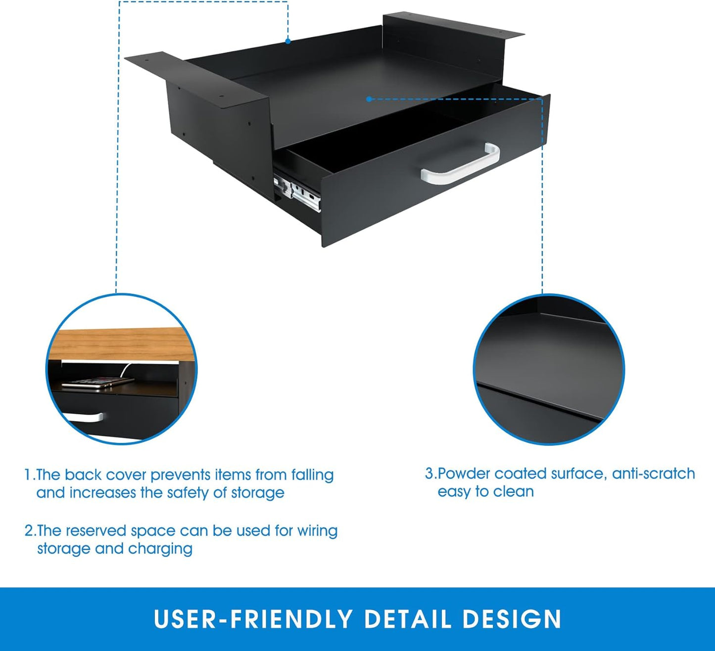 GOME Under Desk Drawer Storage with Laptop/Book/Folders Shelf, Double Layer Easy Slide-Out Undermount Drawer Organizer with Ball Sliding Track for Home Office Sit-Stand Workstation