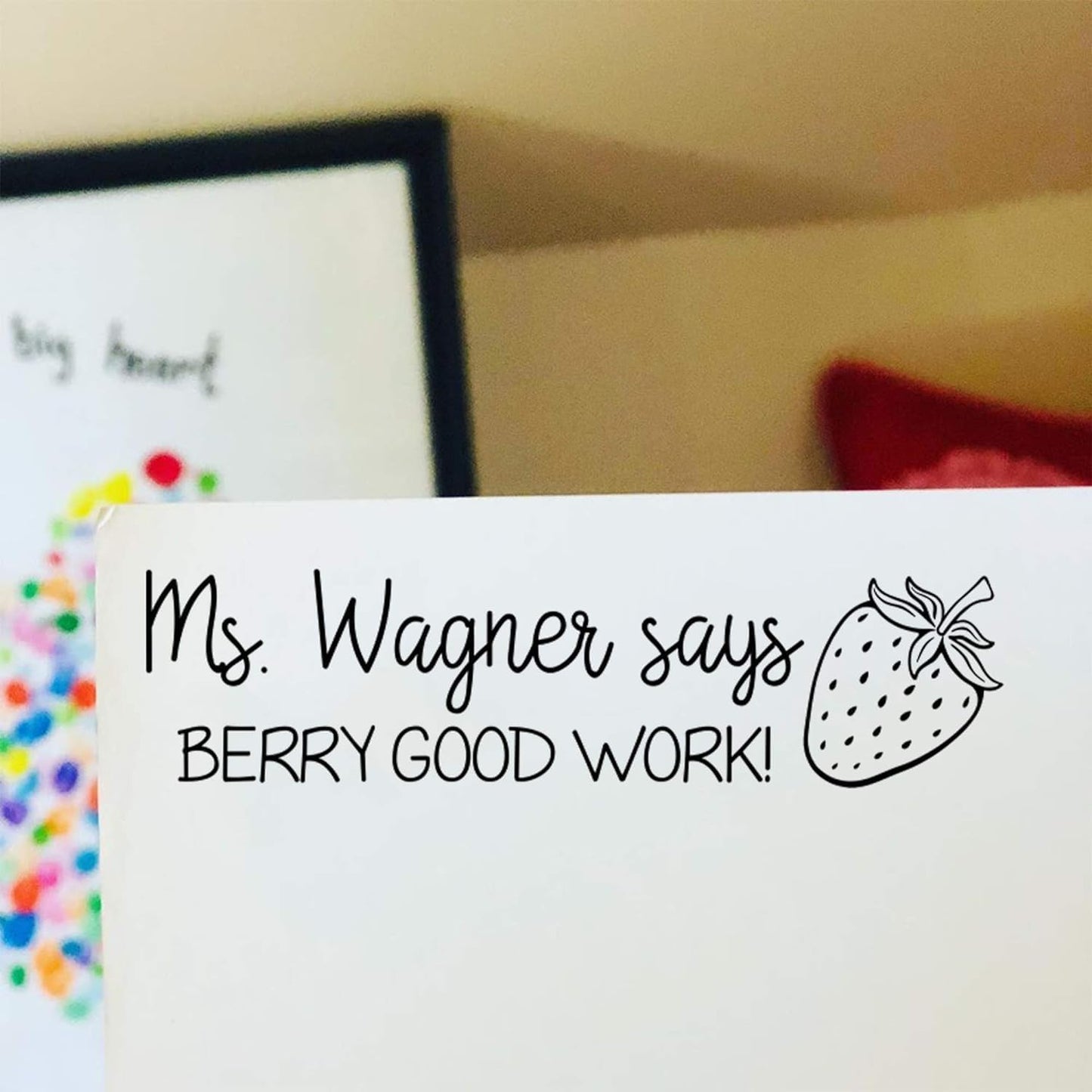 Custom Self-Inking Teacher Stamps | 49 Designs | Fun Phrases | Grading Made Easy | Classroom and Library Book Stamps (Berry Good Work, Xtra Large)