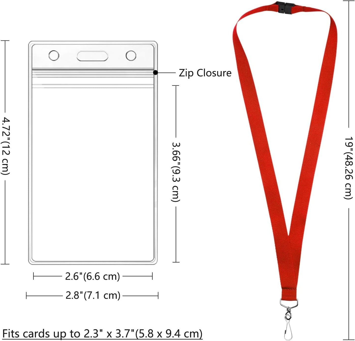 24-Pack Red Breakaway Lanyards with Waterproof Badge Holders, Metal Hook, Polyester Neck Straps for ID Cards, Events, Office, and Schools