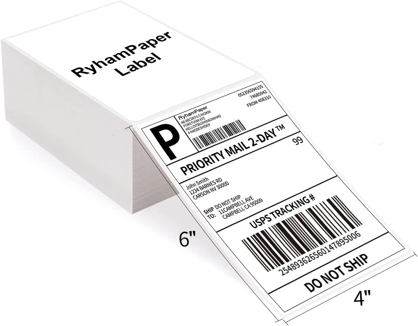 RyhamPaper 4" x 6" Fanfold Direct Thermal Labels White Mailing Postage Labels, Perforated, Permanent Adhesive Shipping Labels (1 Stacks - 500 Labels)