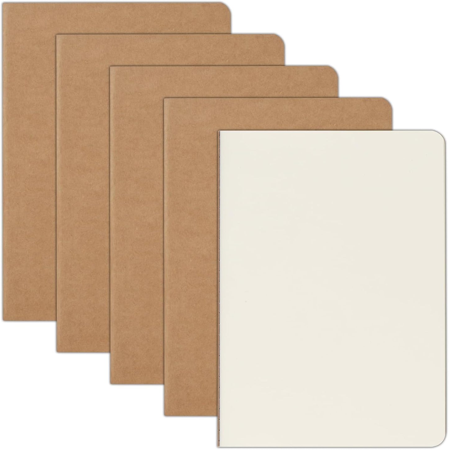 ZCZN 5 Pack A5 Kraft Notebooks Bulk, 8.15x5.5 Inches Blank Journaling Notebooks, Notebooks for Work, Composition Notebooks for School, Journal notebooks for kids, 60 Pages
