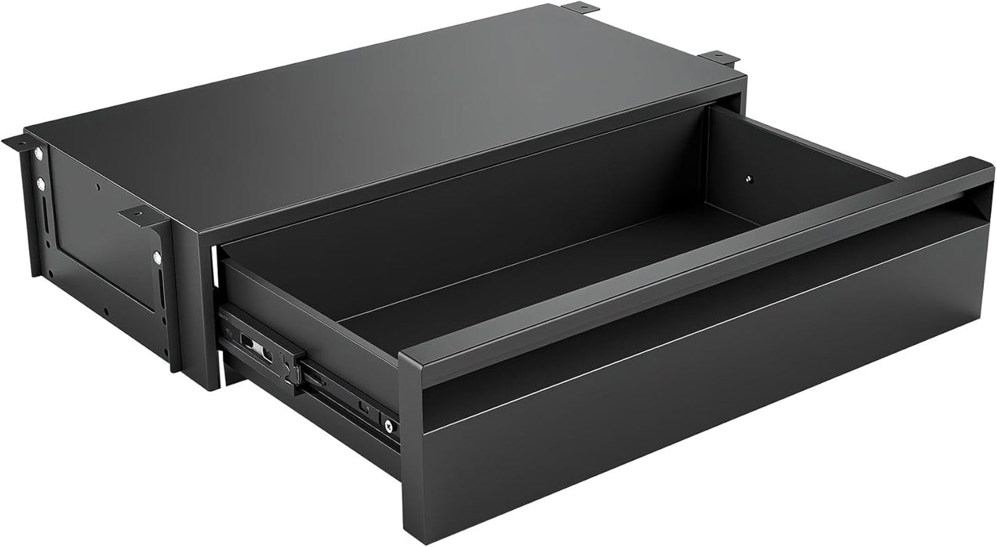 POPMOON 16 Inch Under Desk Drawer,Adjustable Height,Under Desk Drawer Slide Out, Metal Storage Drawer with Cable Management for Office & Home,Matte Black