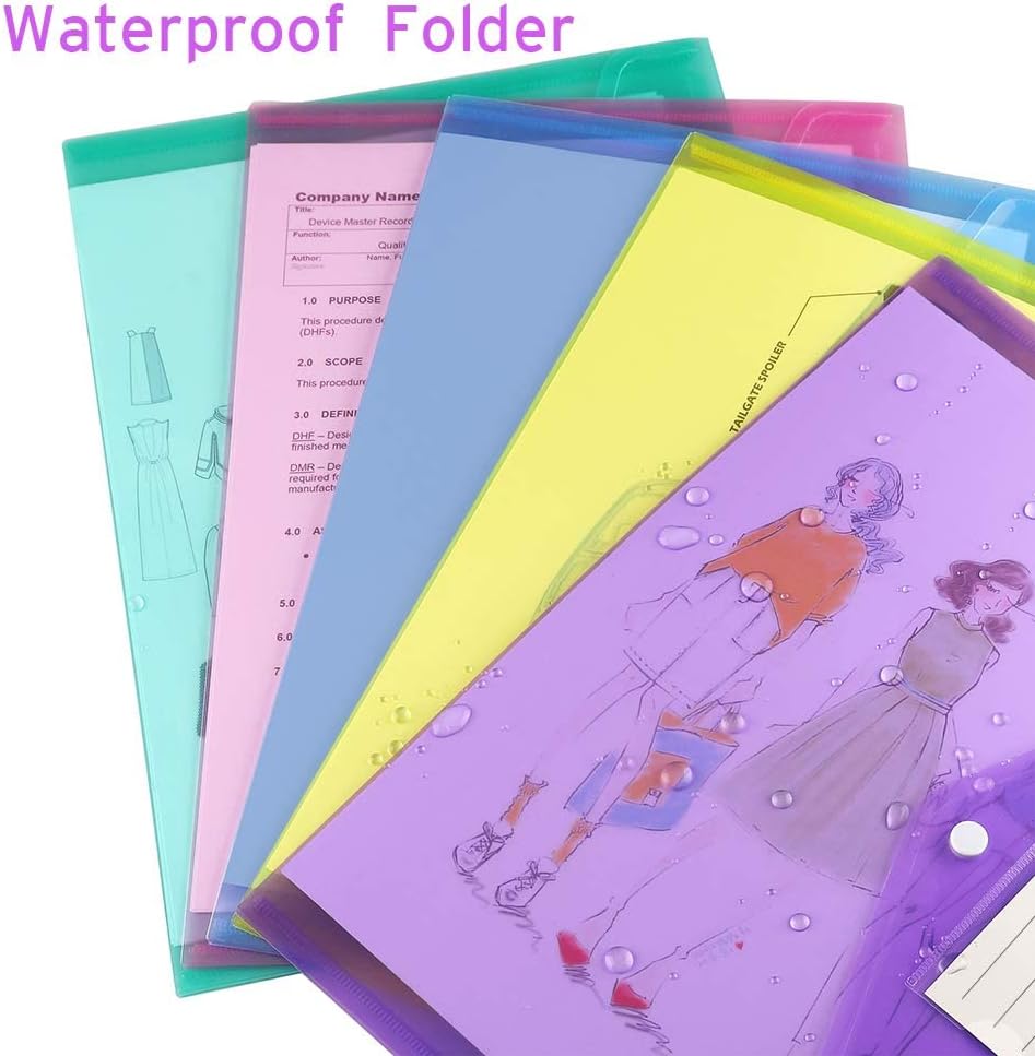 Sooez 28 Pack Folders Plastic Envelopes, Clear Plastic File Folder for Document, Letter A4 Size Poly File Envelopes with Label Pocket, Snap Button for Home Work Office Organizer, 9 Assorted Colors