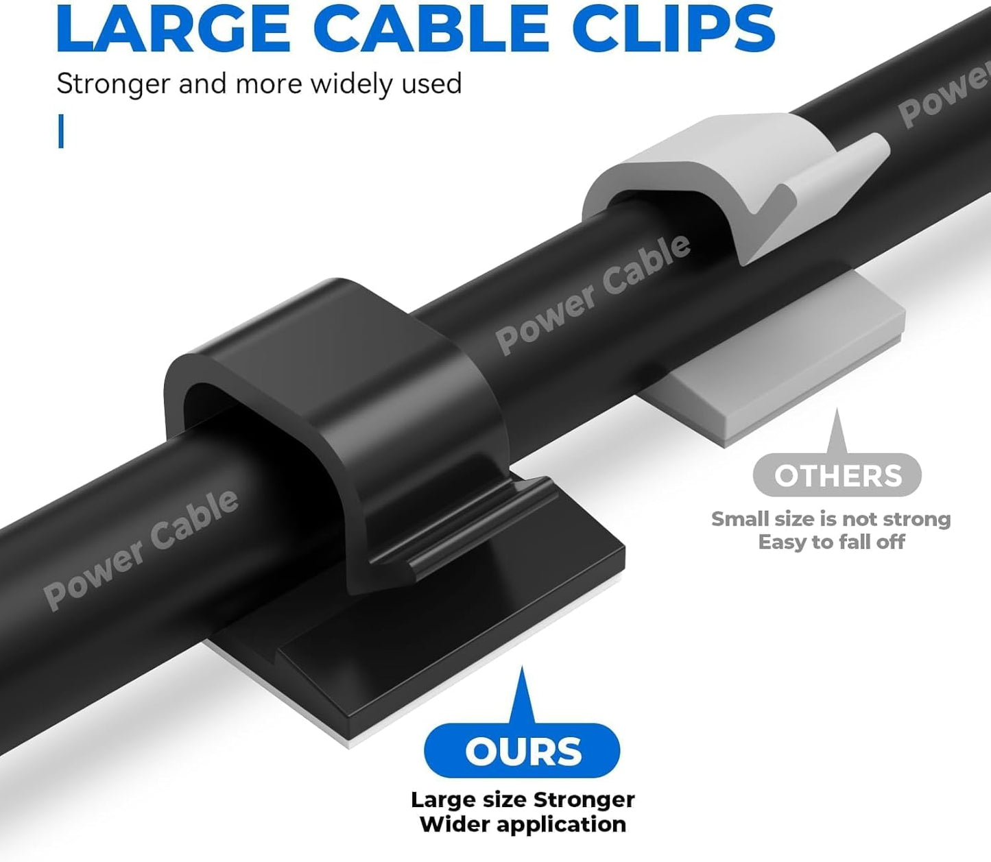 Large Cable Clips 40pcs with Strong Adhesive Tapes,Wire Holder Organizer Cord Management for Car, Office and Home (Black- L05(40PCS))