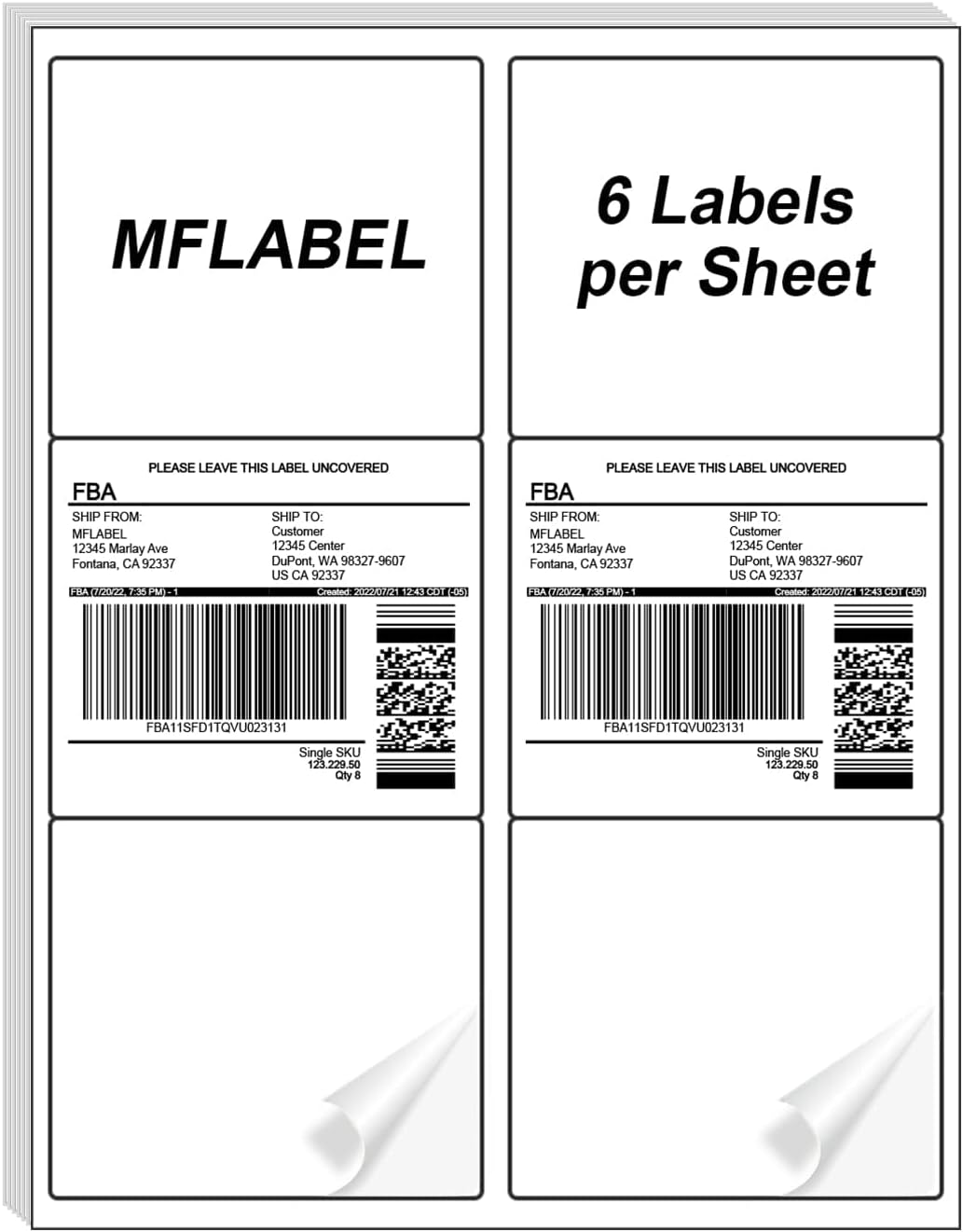 MFLABEL 3-1/3" x 4" Shipping Address Sticker, FBA Labels, 6-UP Sticker Label, White Shipping Label, Easy to Peel, Address Paper for Laser/Ink Jet Printer, 6 Per Page (1200 Labels, 200 Sheets)