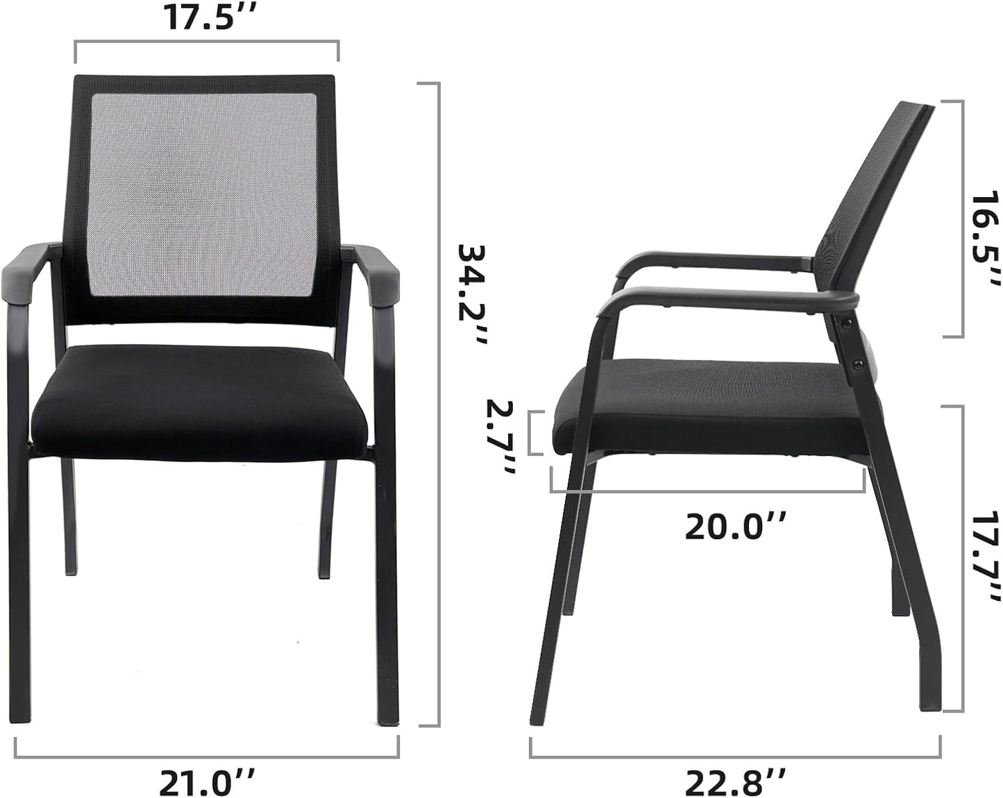 Desk Chair No Wheels, Arm Chair with Ergonomic Lumbar Support and Thickened Seats Cushion, Waiting Room Chairs for Office School Church Guest Reception, 4 Pack Black