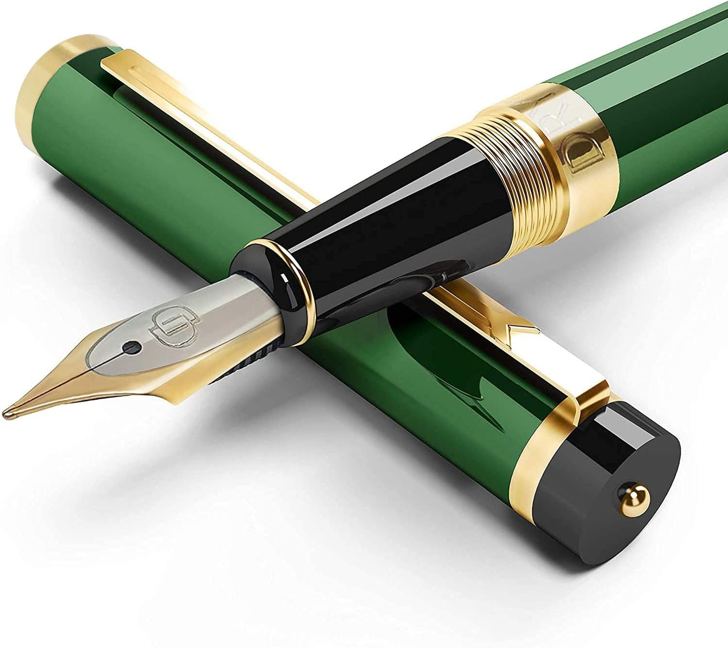 Dryden Designs Fountain Pen Medium Nib Gift Pouch - with 24 Ink Cartridges - MCM (Emerald Green [with 24 Ink Cartridges])